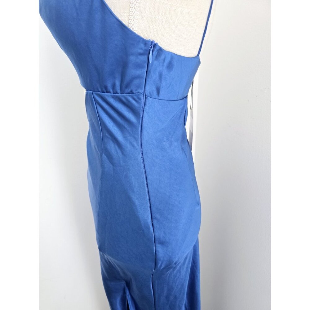 Hello Molly Oceanic Eyes Satin Royal Blue Cut Out Slit Sleeveless Maxi Dress S 4 - Picture 6 of 15